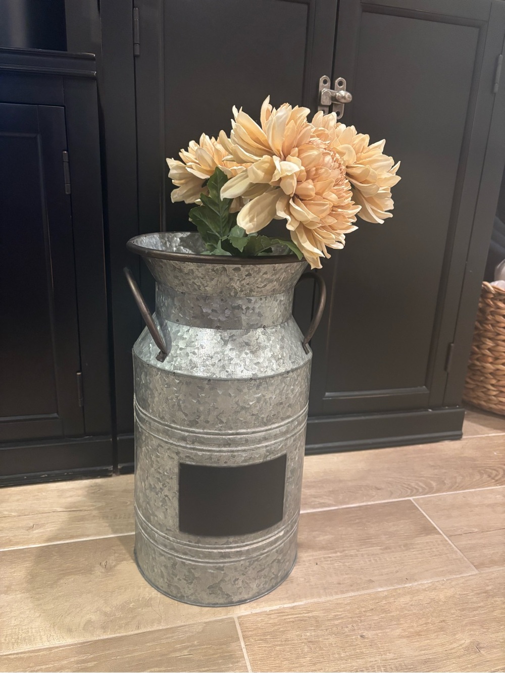 Hosley 15” Chalkboard Metal Milk Can Jug Rustic Farmhouse Flower Vase Galvanized